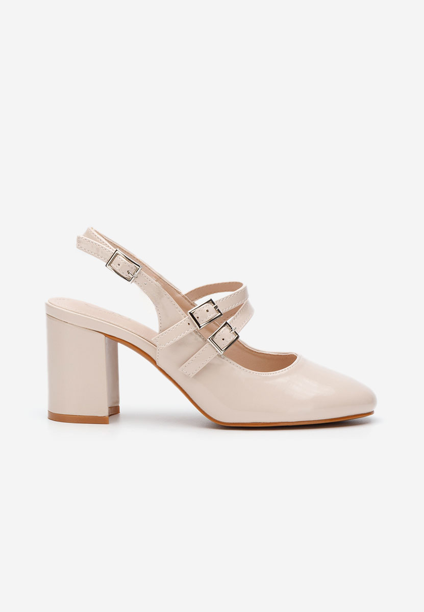 Pantofi cu toc gros lacuiti Izalda nude