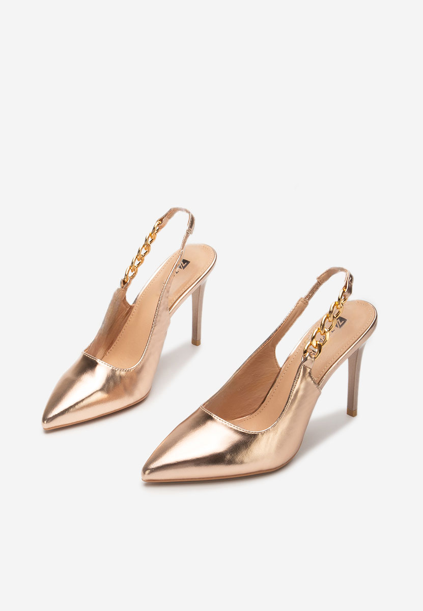 Pantofi cu toc eleganti champagne Elemia