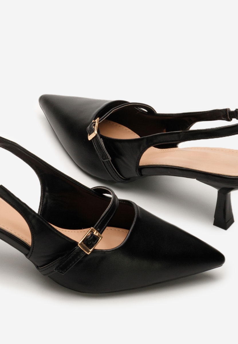 Pantofi cu toc subtire Leonora negri