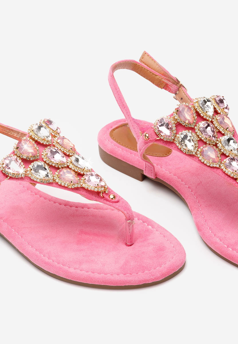 Sandale cu pietricele fara toc Deena roz