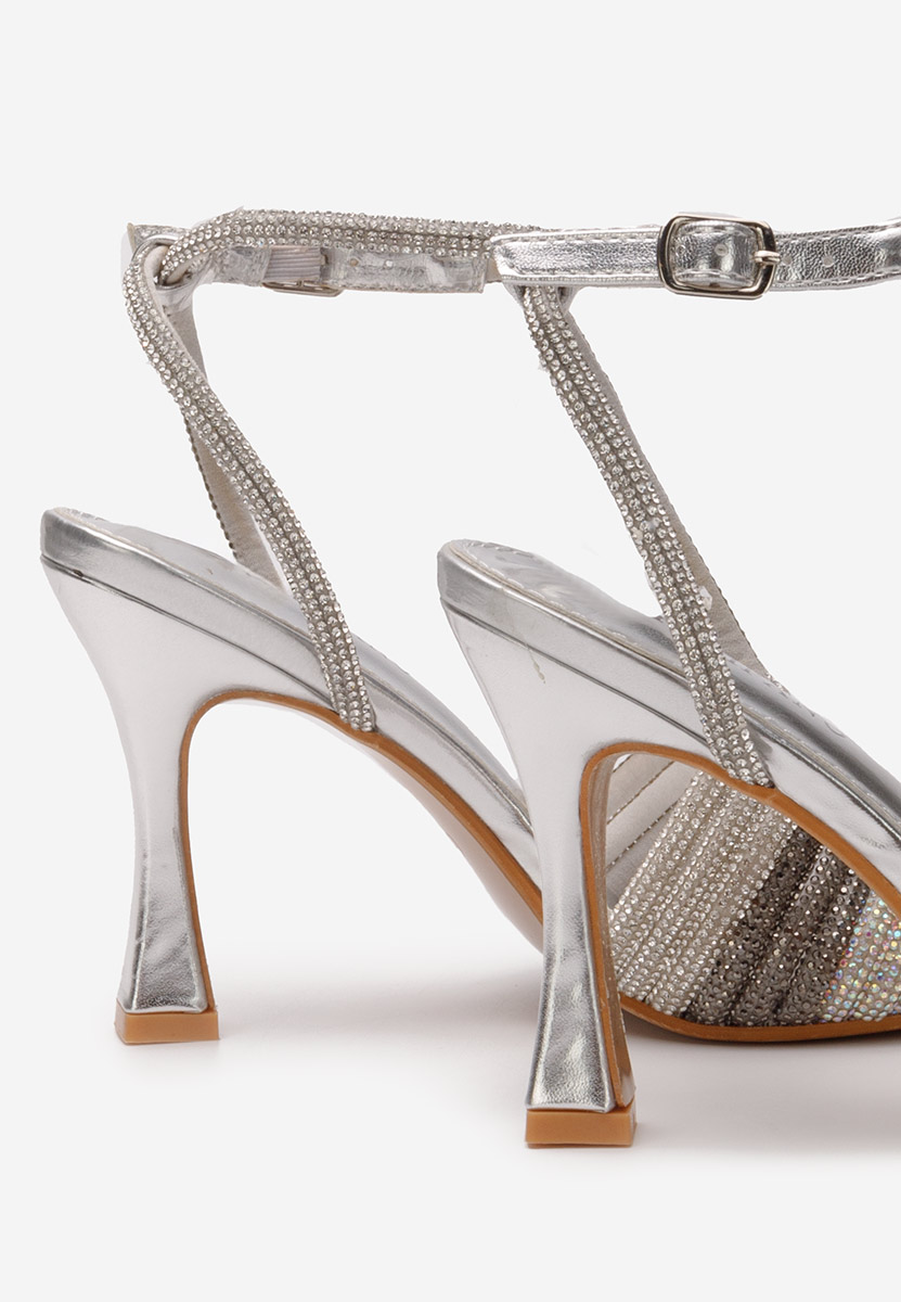 Sandale elegante cu toc Halina argintii