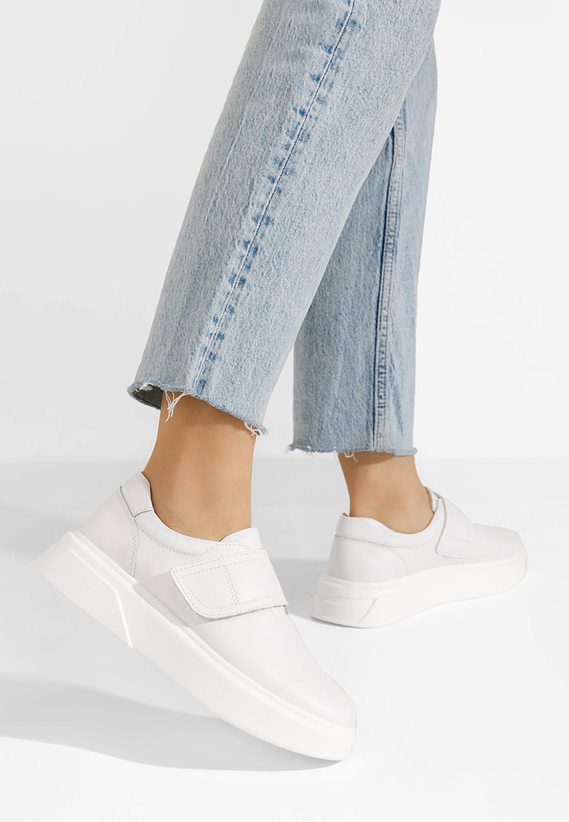 Pantofi casual dama piele Kally albi