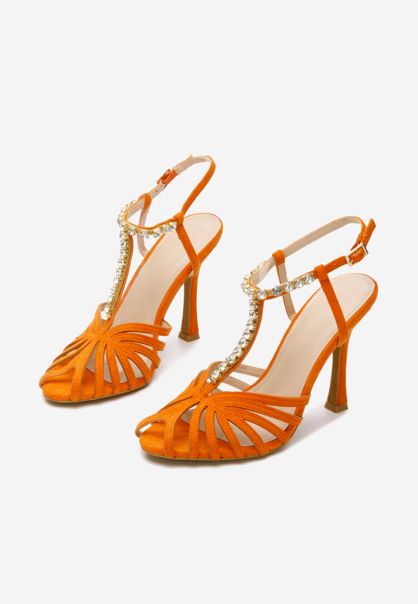 Sandale elegante cu toc Karra portocalii