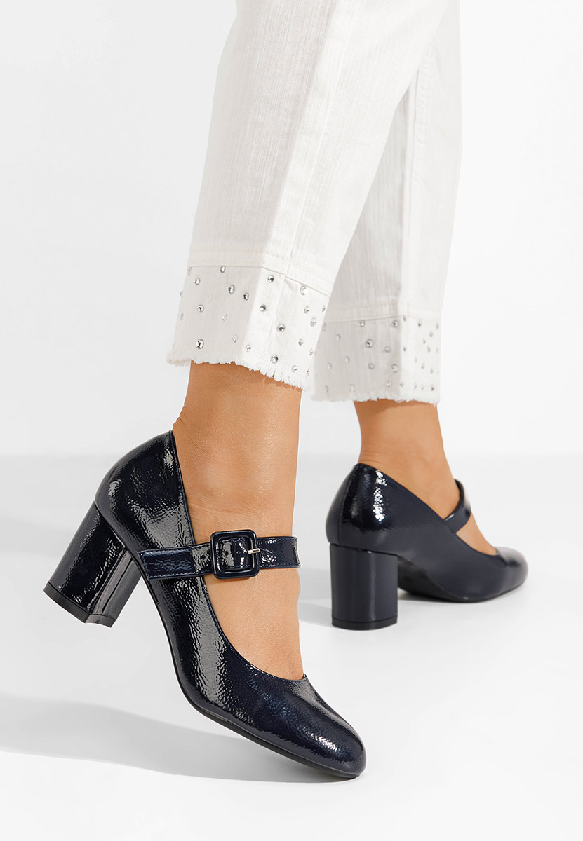 Pantofi cu toc gros lacuiti Tanita navy