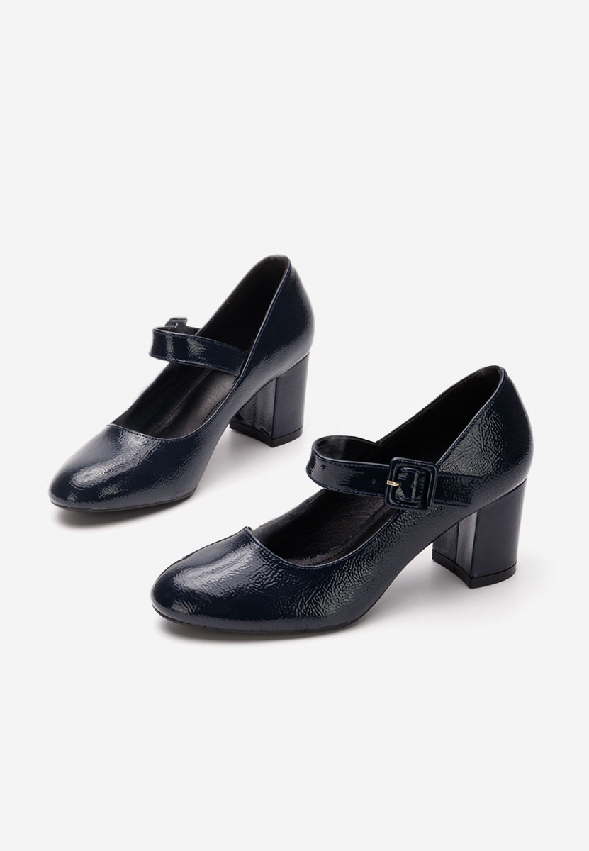 Pantofi cu toc gros lacuiti Tanita navy