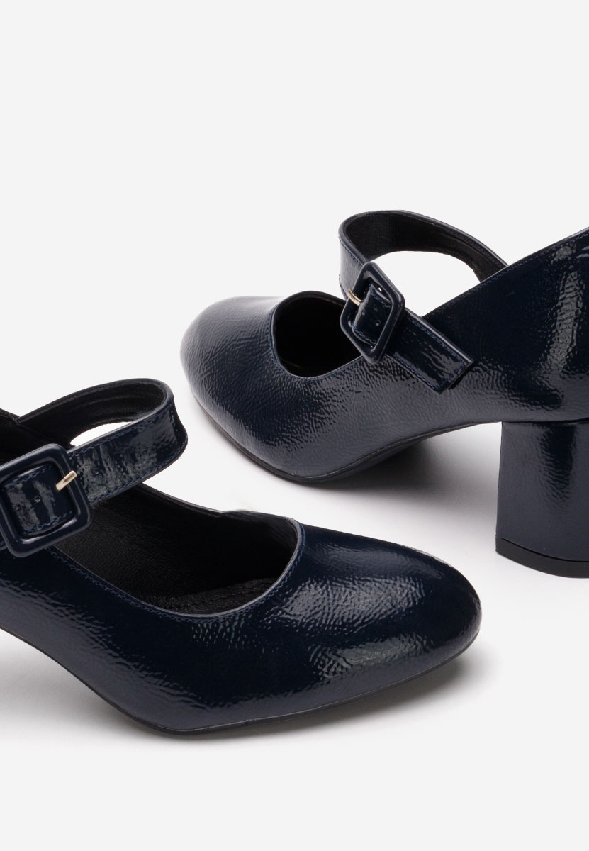 Pantofi cu toc gros lacuiti Tanita navy