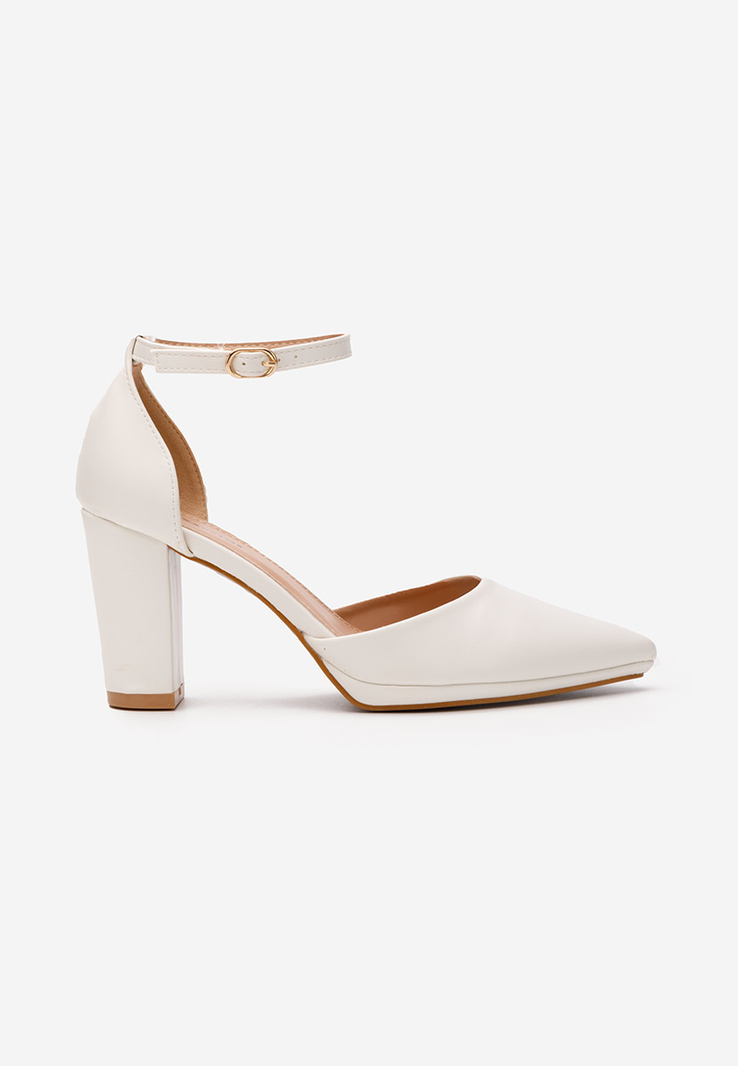 Pantofi cu toc gros Asteria albi