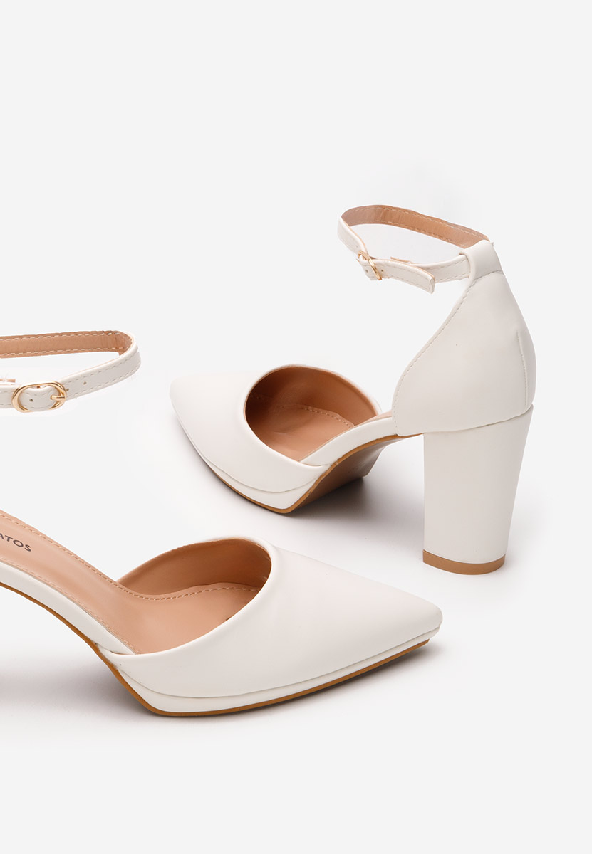 Pantofi cu toc gros Asteria albi
