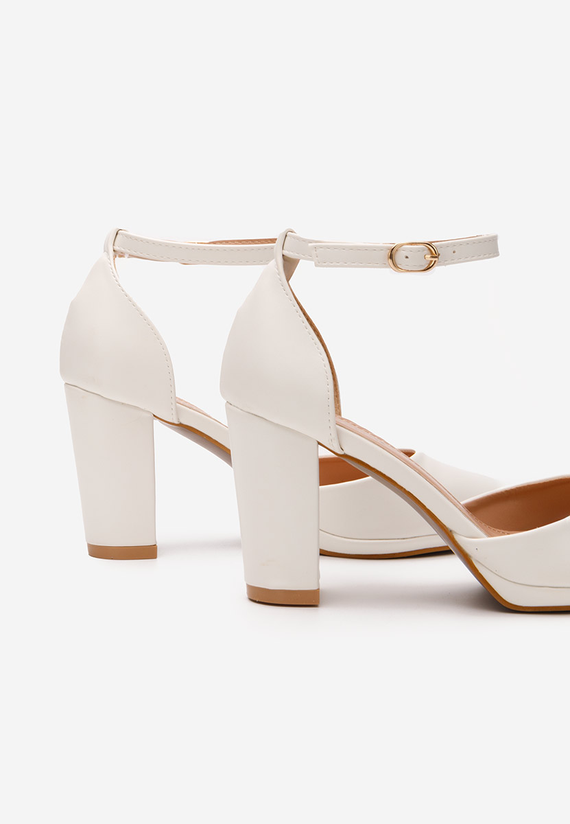 Pantofi cu toc gros Asteria albi