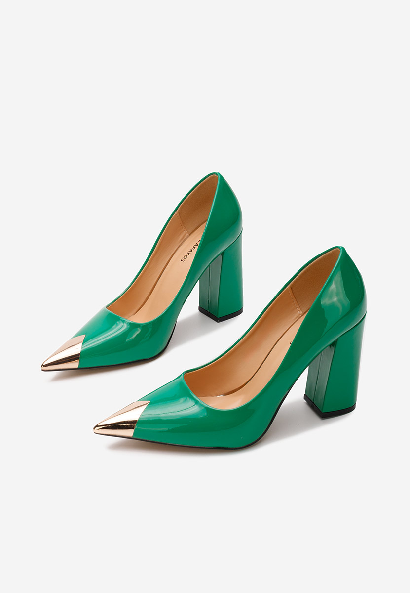 Pantofi cu toc gros eleganti verzi Azul