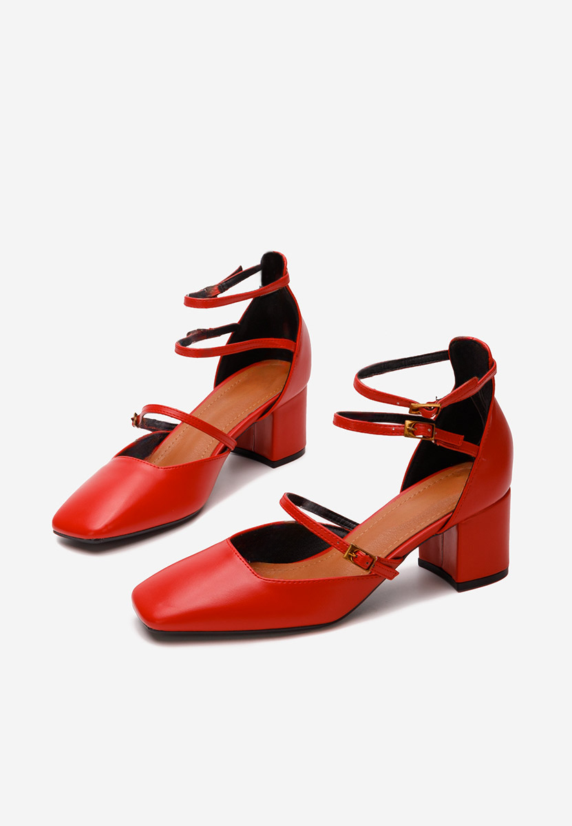 Pantofi cu toc gros Demara V2 rosii
