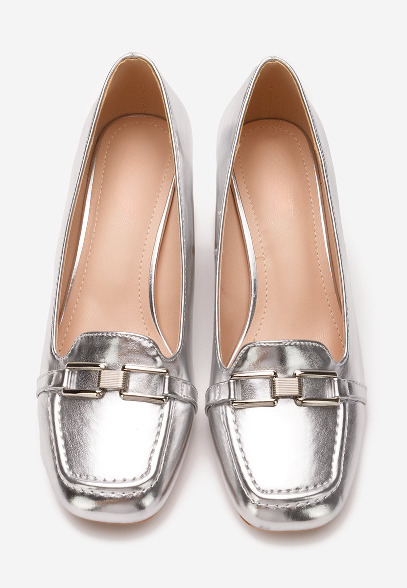 Pantofi cu toc gros Taria argintii