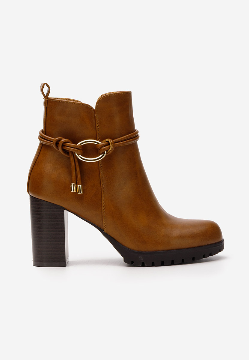 Botine cu toc gros Ellea camel