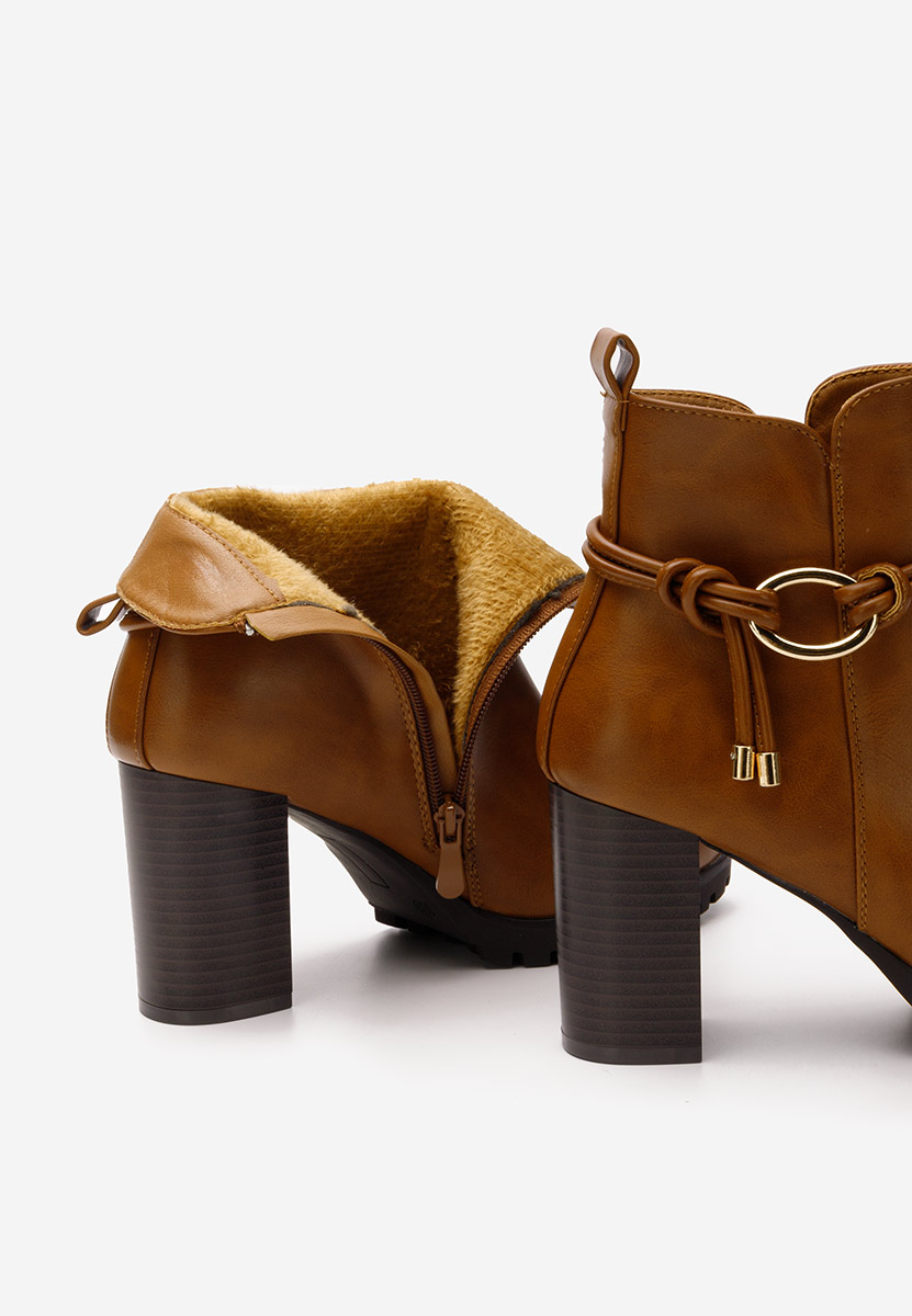 Botine cu toc gros Ellea camel