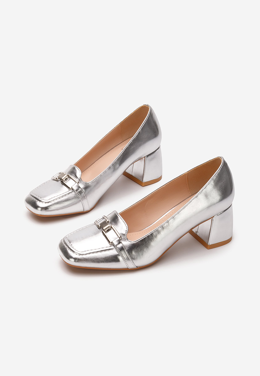 Pantofi cu toc gros Taria argintii