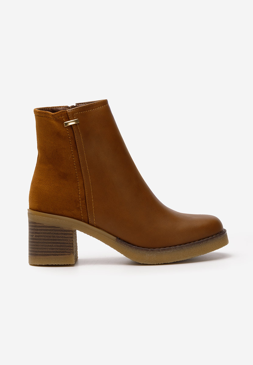 Botine cu toc gros Badria camel