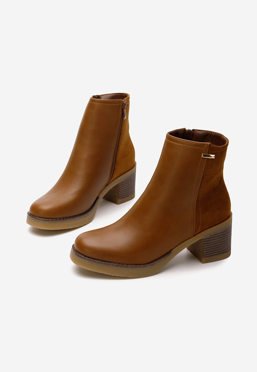 Botine cu toc gros Badria camel