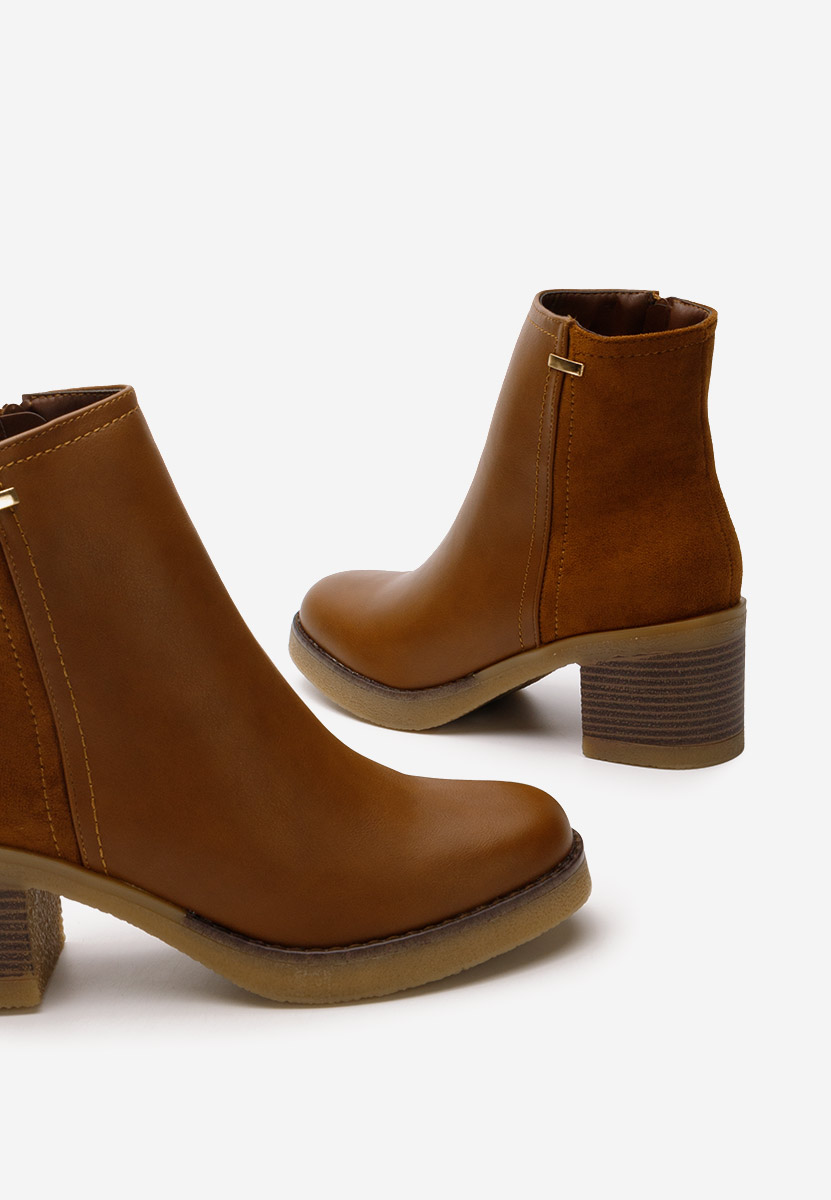 Botine cu toc gros Badria camel