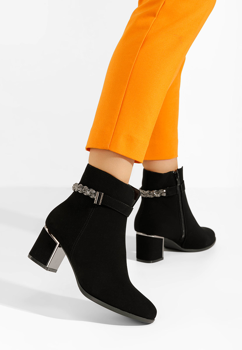 Botine cu toc gros Lizelle negre