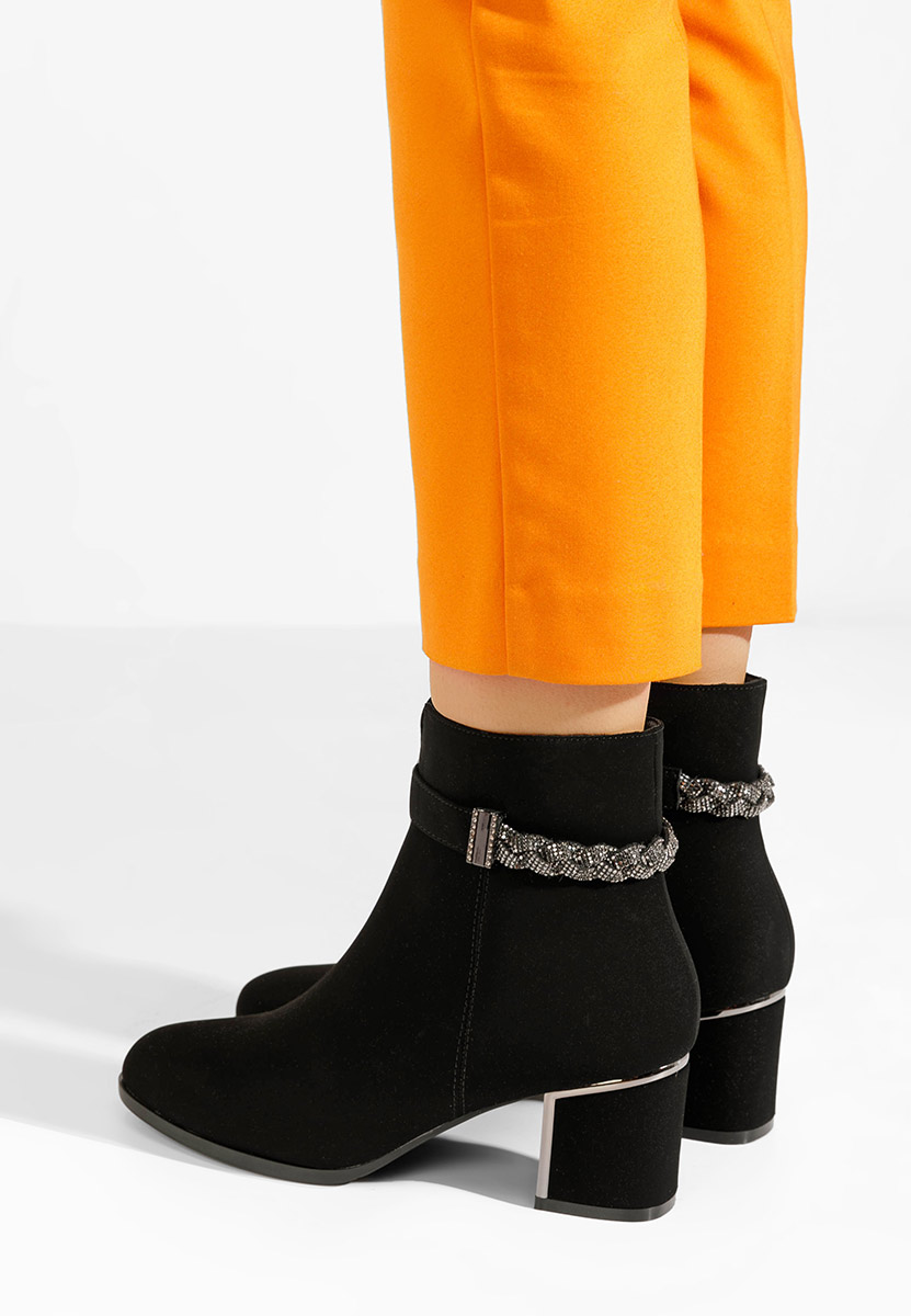 Botine cu toc gros Lizelle negre