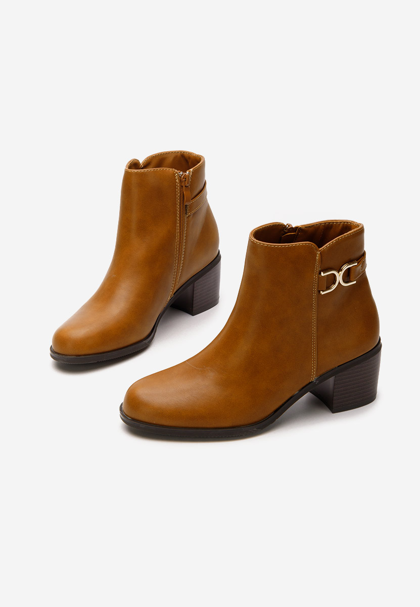 Botine cu toc gros Natalina camel