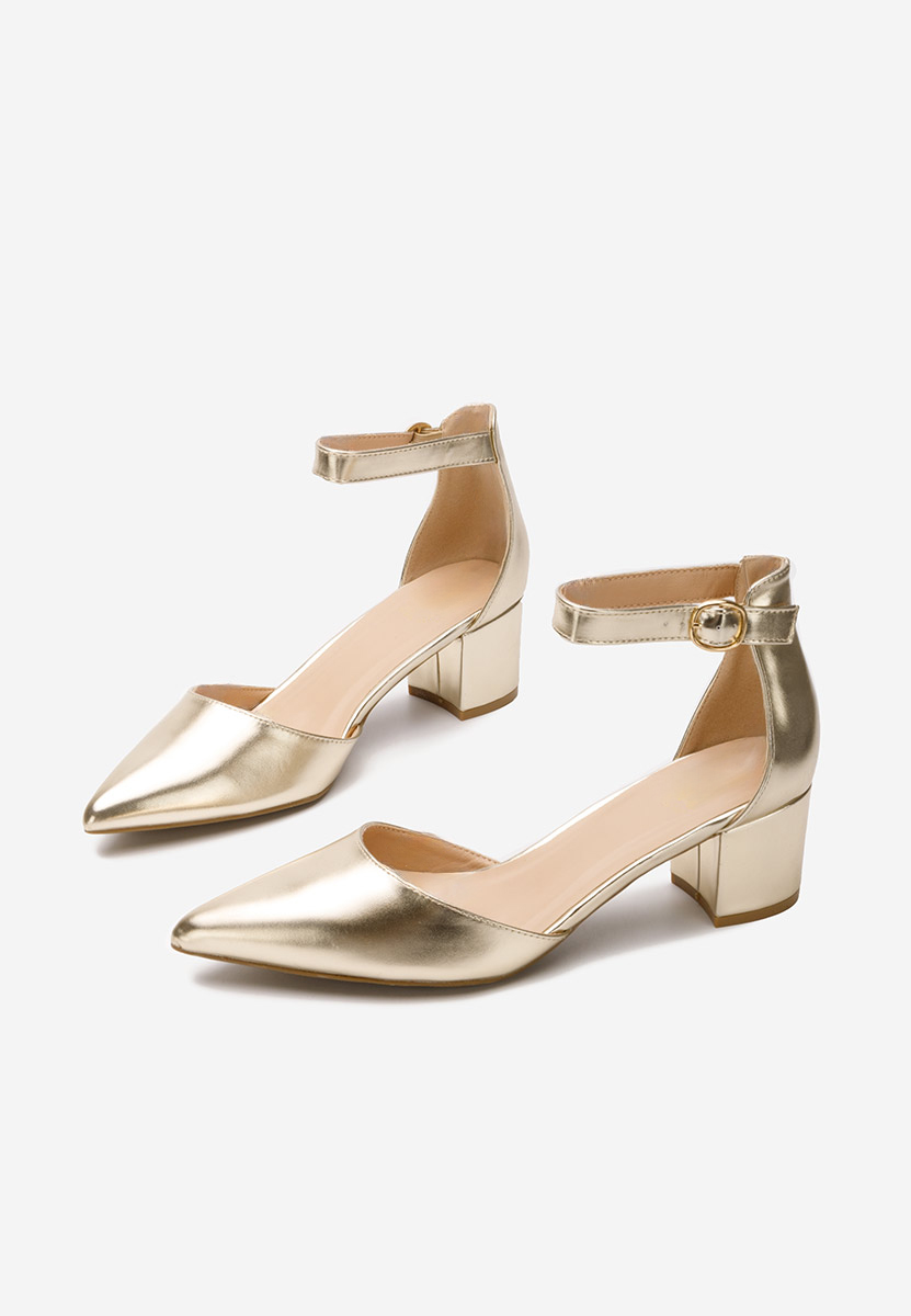 Pantofi cu toc gros Jade aurii