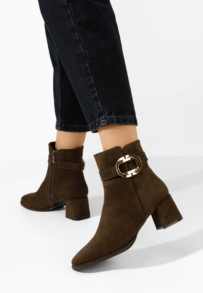 Botine cu toc gros Jovianna maro