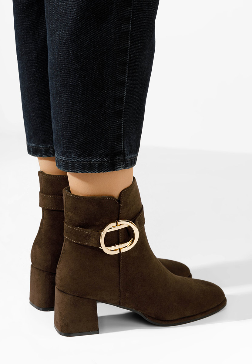 Botine cu toc gros Jovianna maro