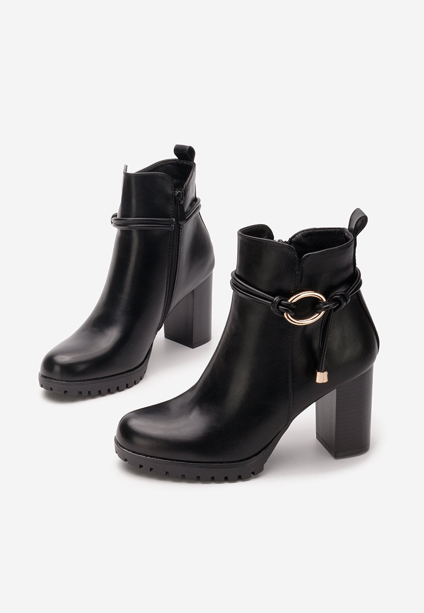 Botine cu toc gros Ellea negre