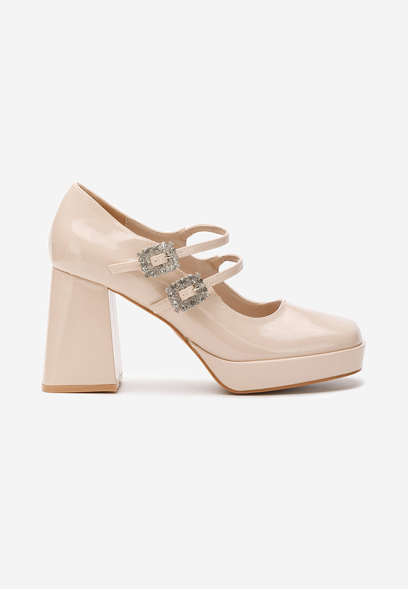 Pantofi cu toc gros Elany bej