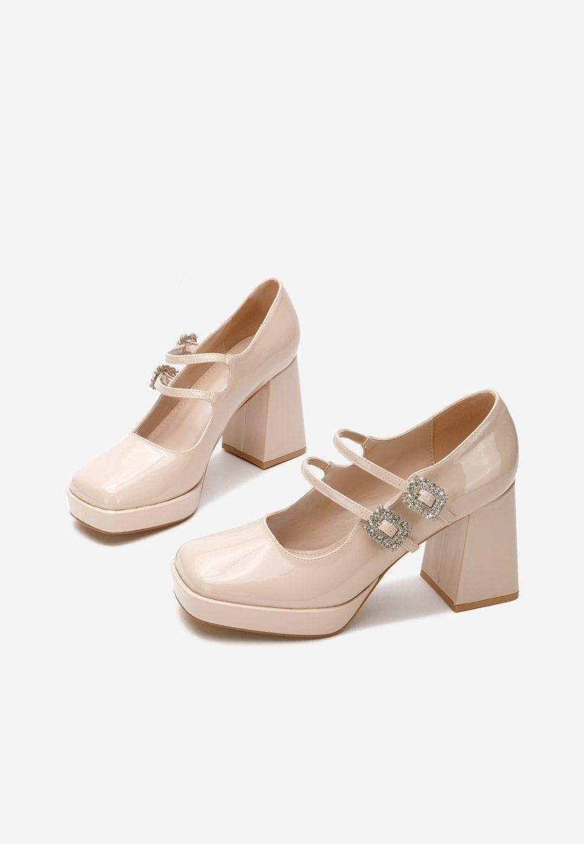 Pantofi cu toc gros Elany bej