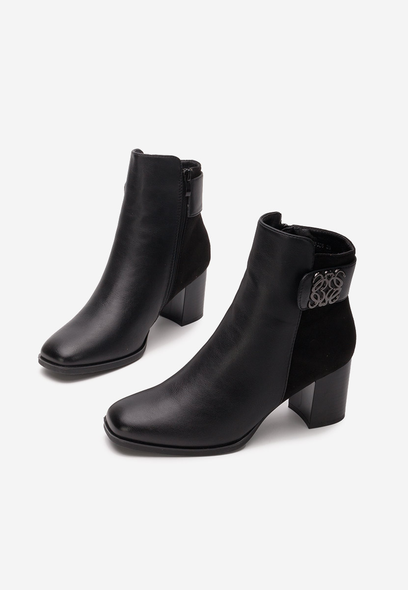 Botine cu toc gros Mouna negre