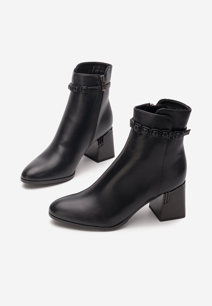 Botine cu toc gros Becca negre