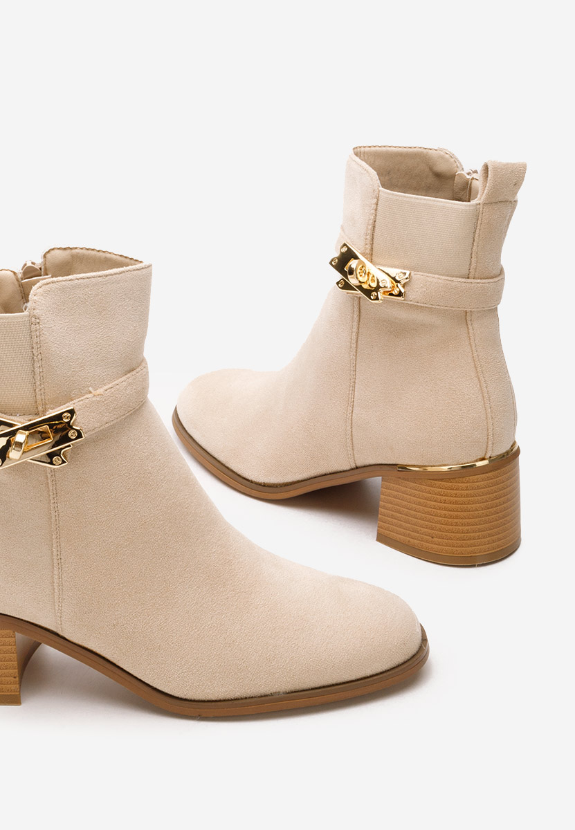 Botine cu toc gros Jessica bej