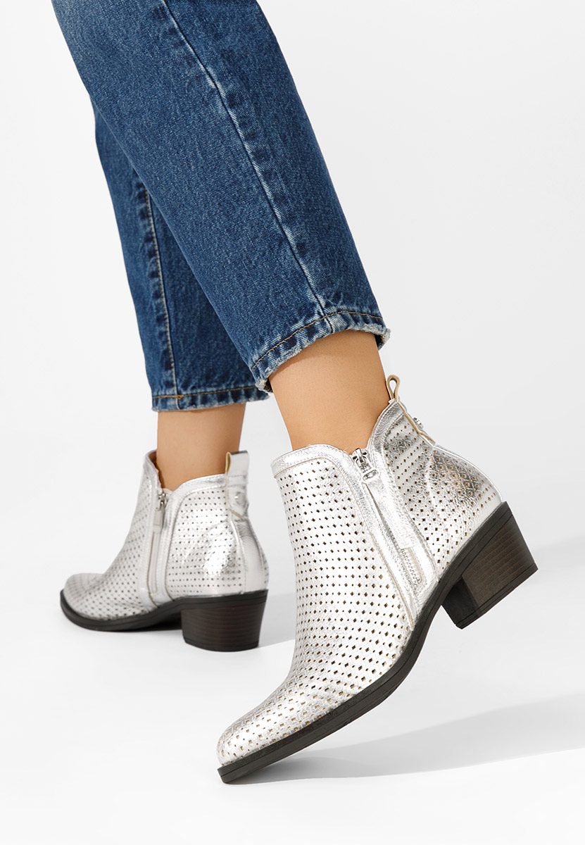 Botine cu toc gros Larivinne argintii