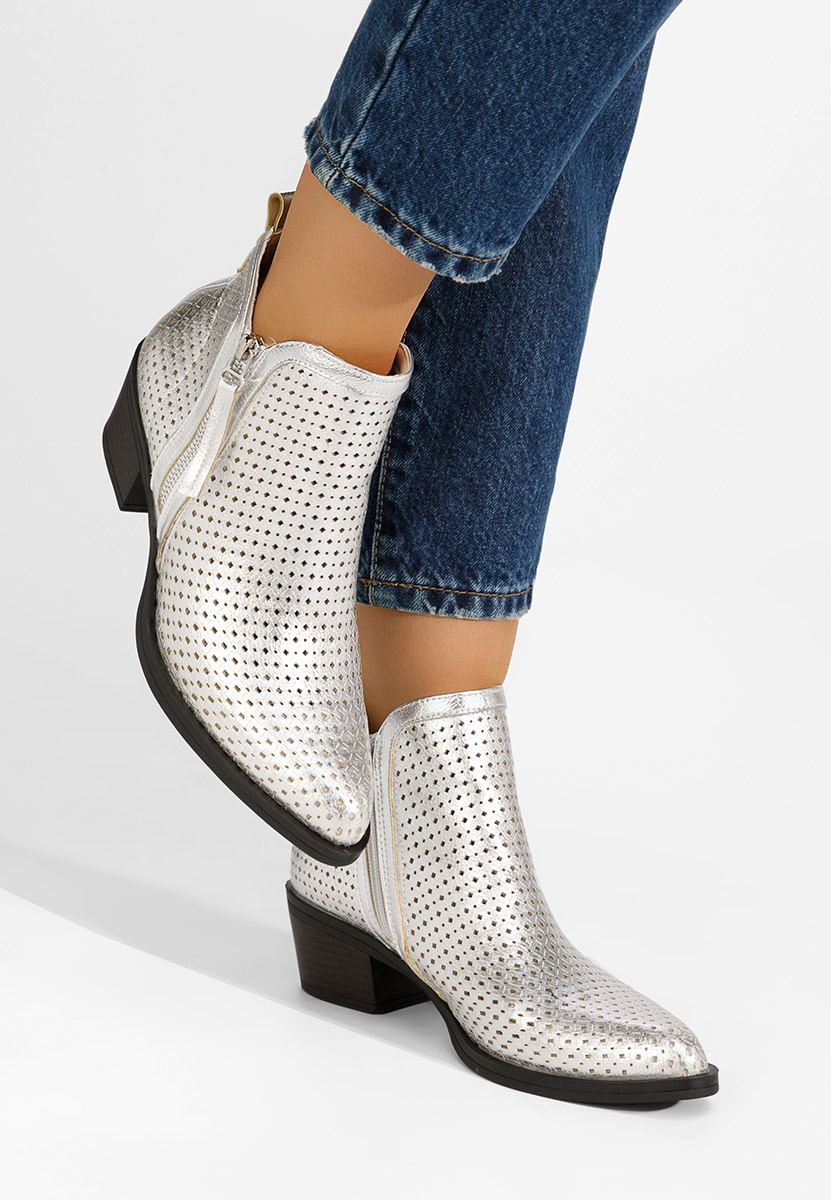Botine cu toc gros Larivinne argintii