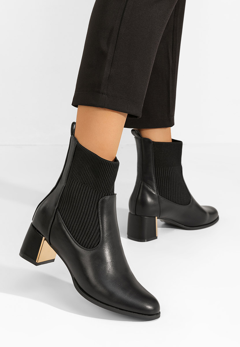Botine cu toc gros Albertha negre