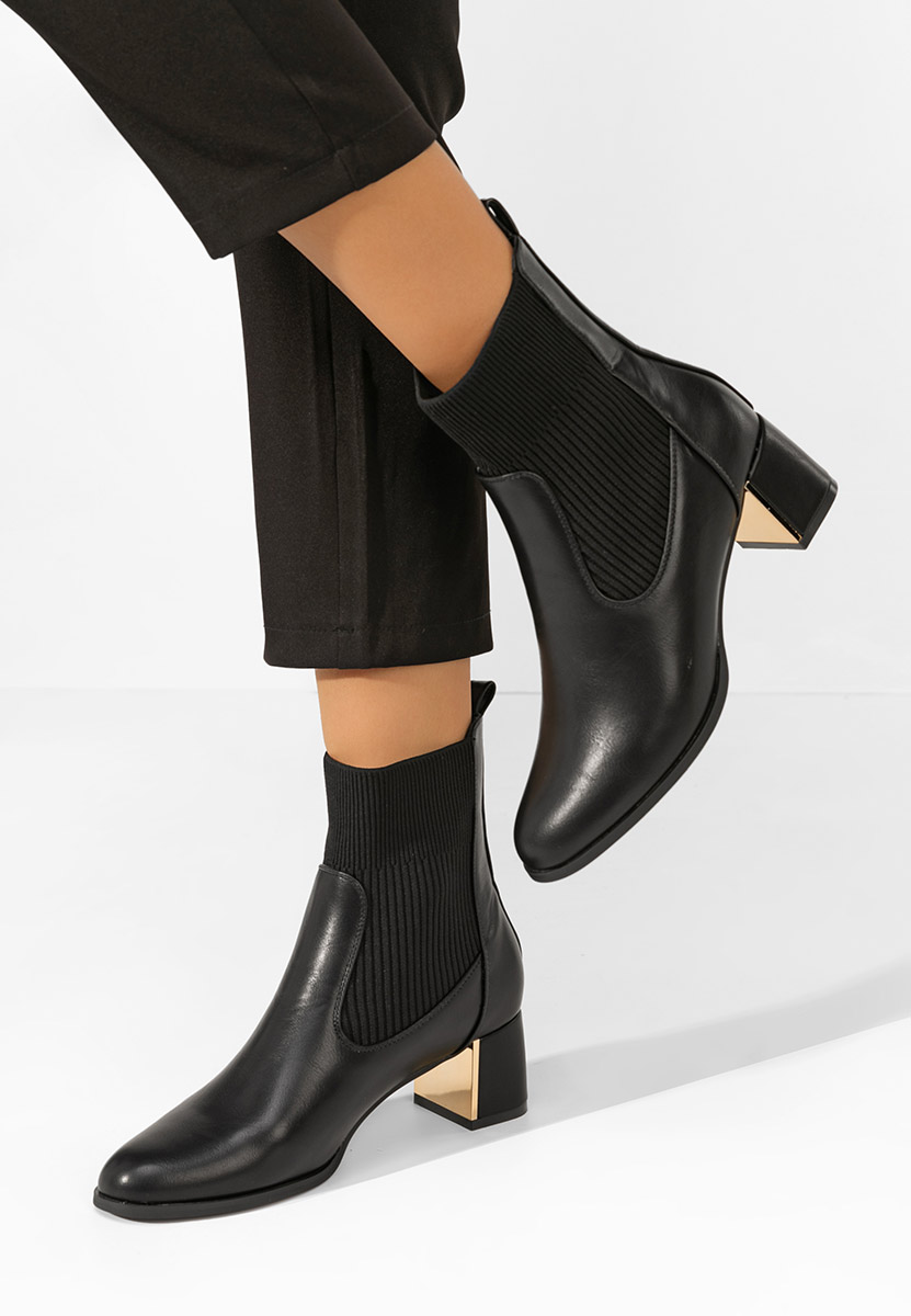 Botine cu toc gros Albertha negre