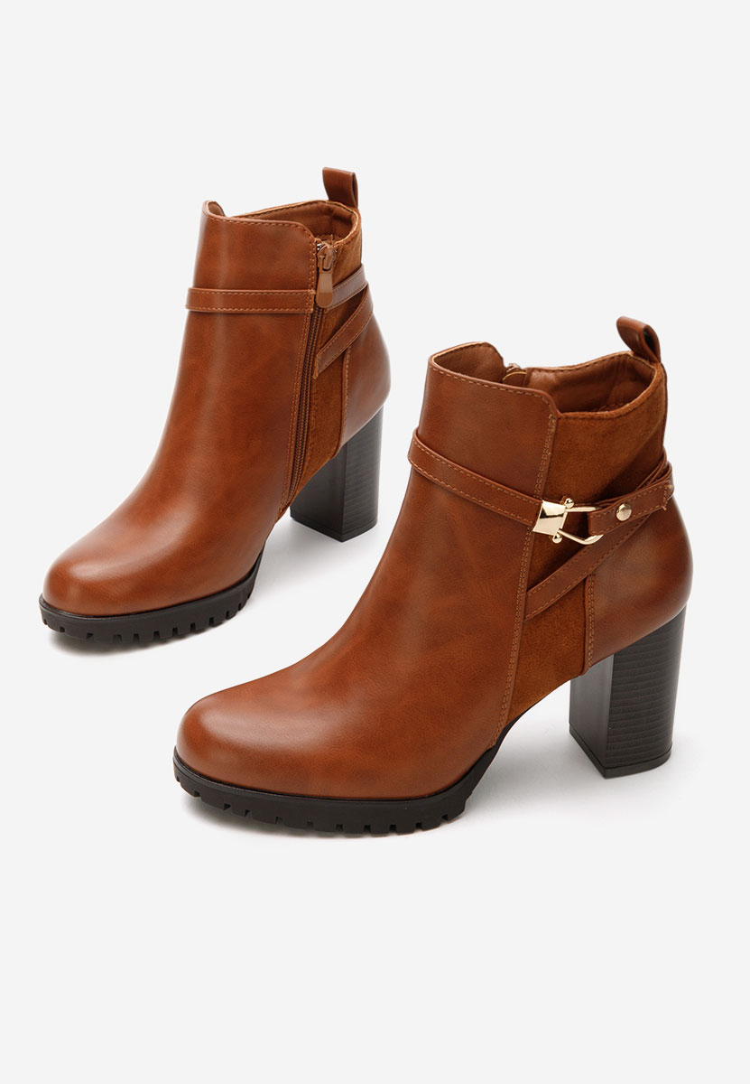 Botine cu toc gros Aleshia camel