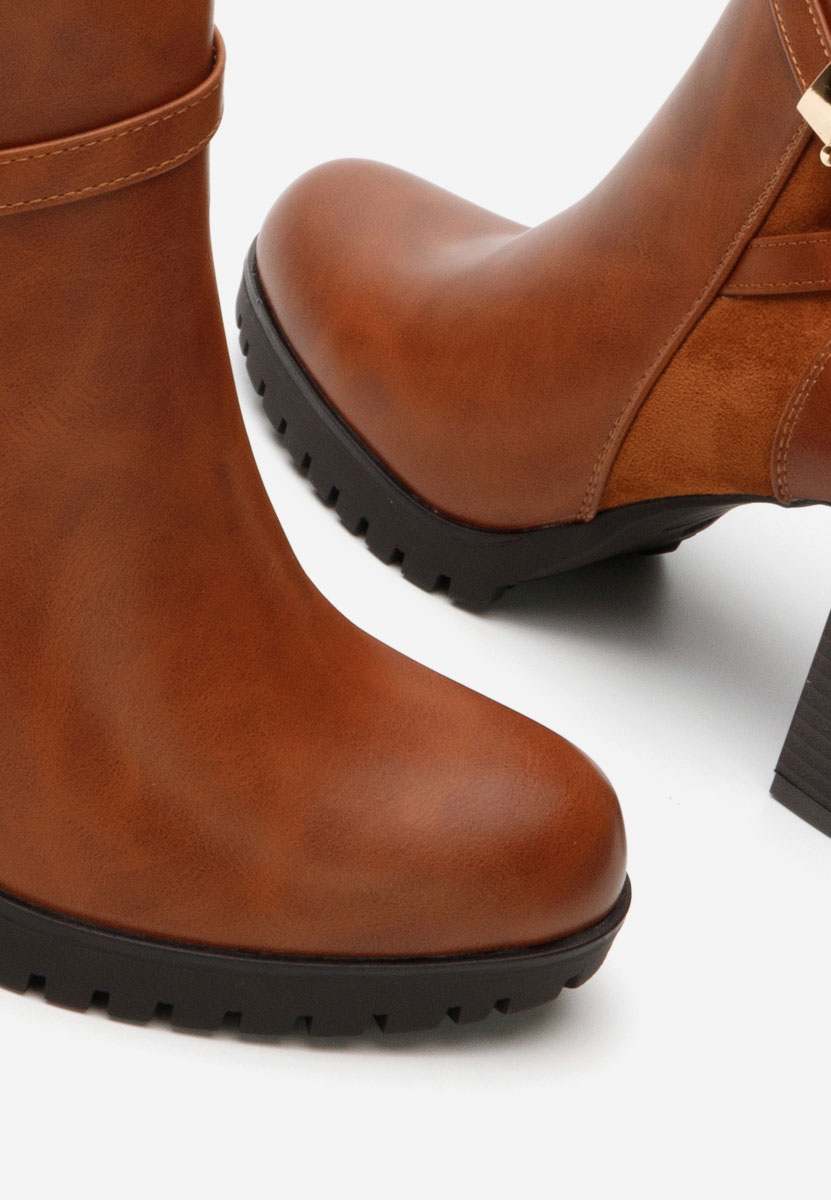 Botine cu toc gros Aleshia camel