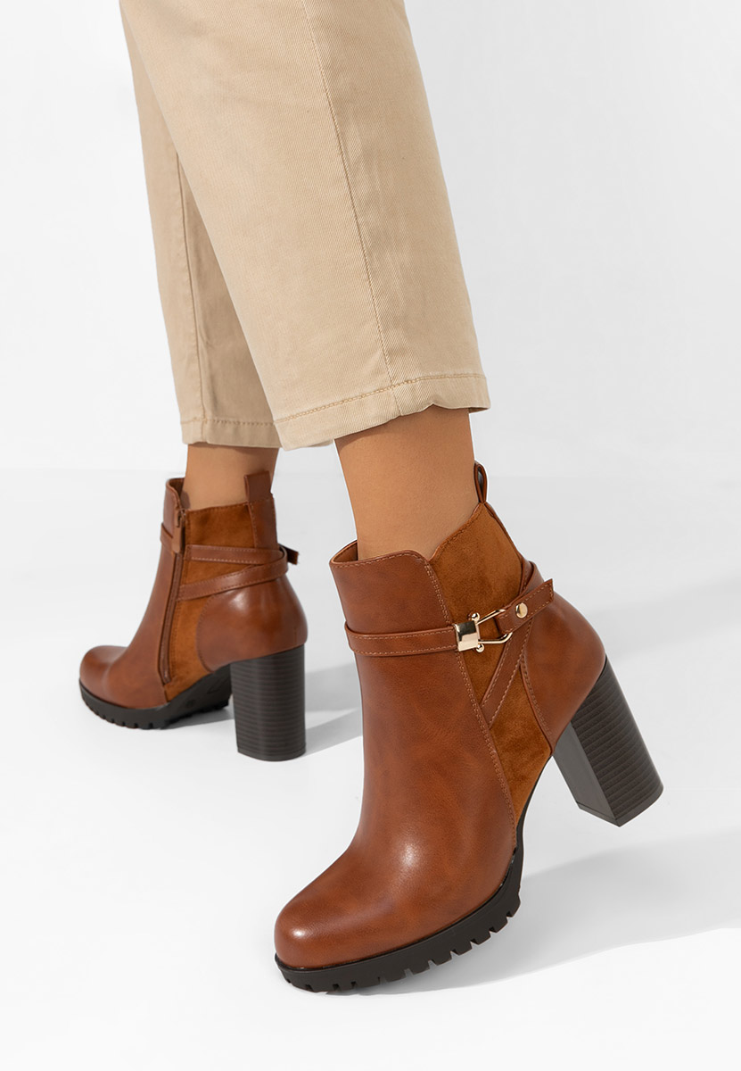 Botine cu toc gros Aleshia camel