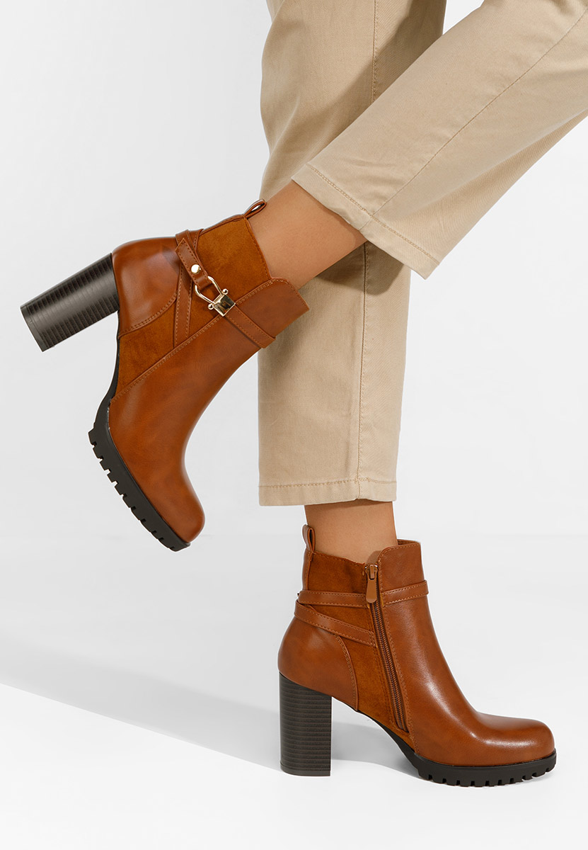 Botine cu toc gros Aleshia camel