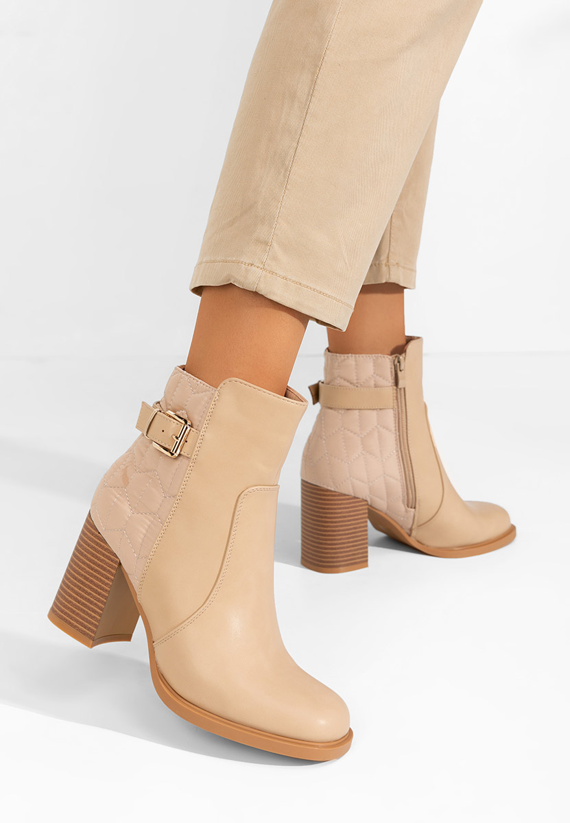 Botine cu toc gros Claudette bej