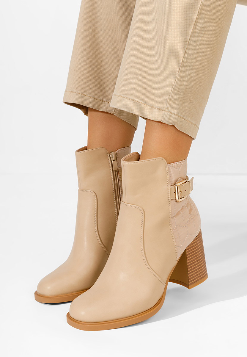 Botine cu toc gros Claudette bej
