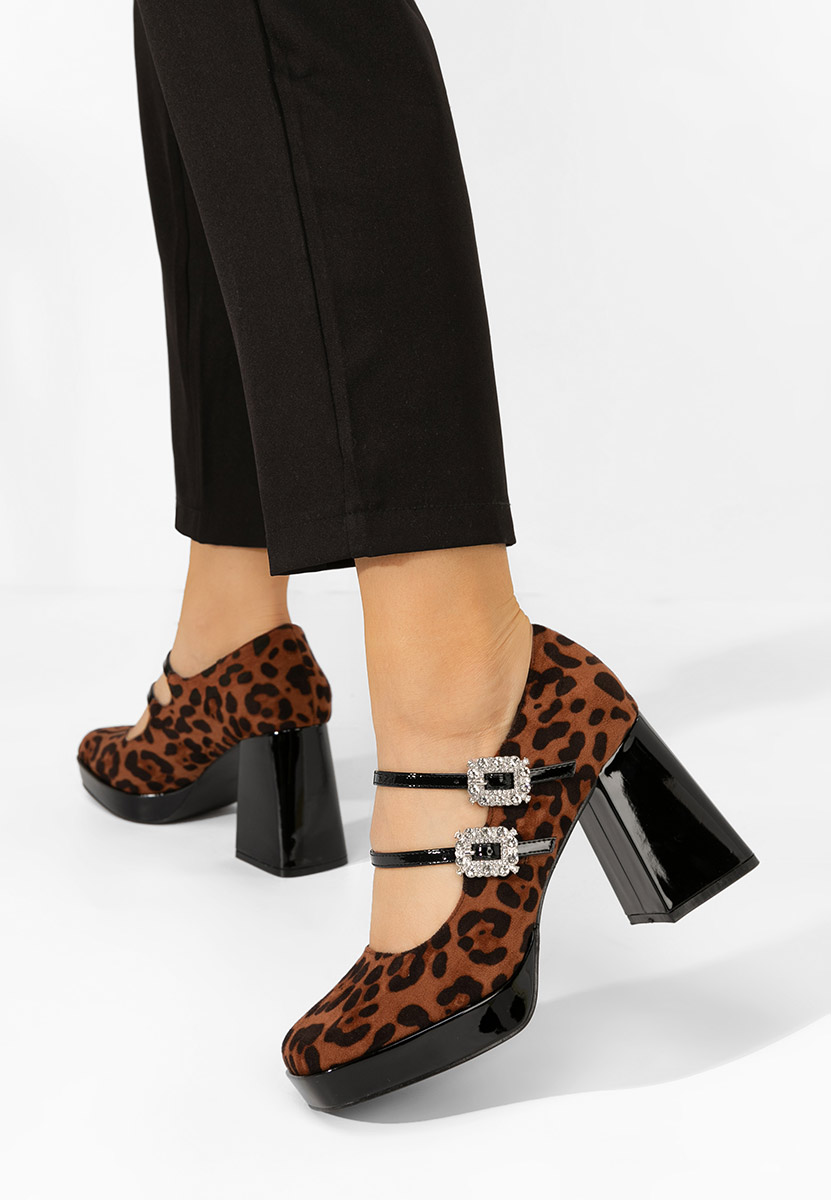 Pantofi cu toc gros Elany leopard