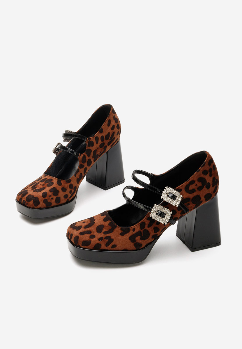 Pantofi cu toc gros Elany leopard