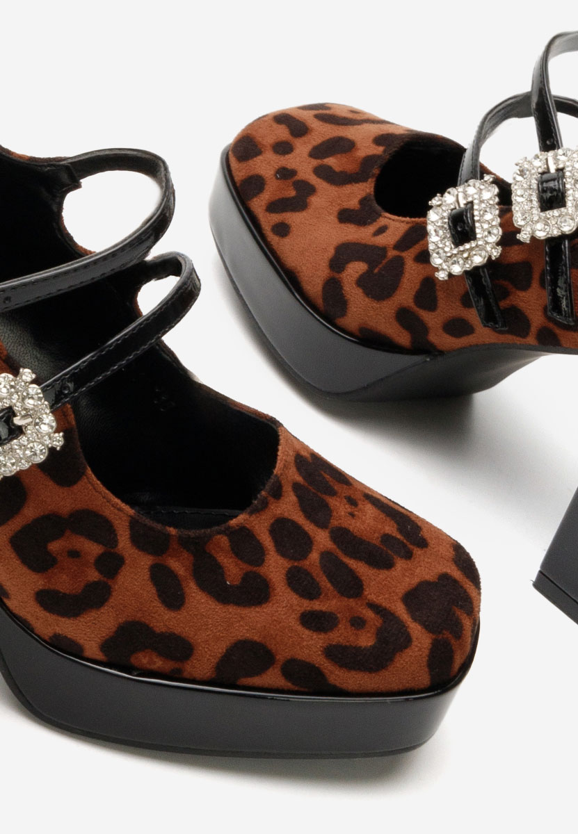Pantofi cu toc gros Elany leopard