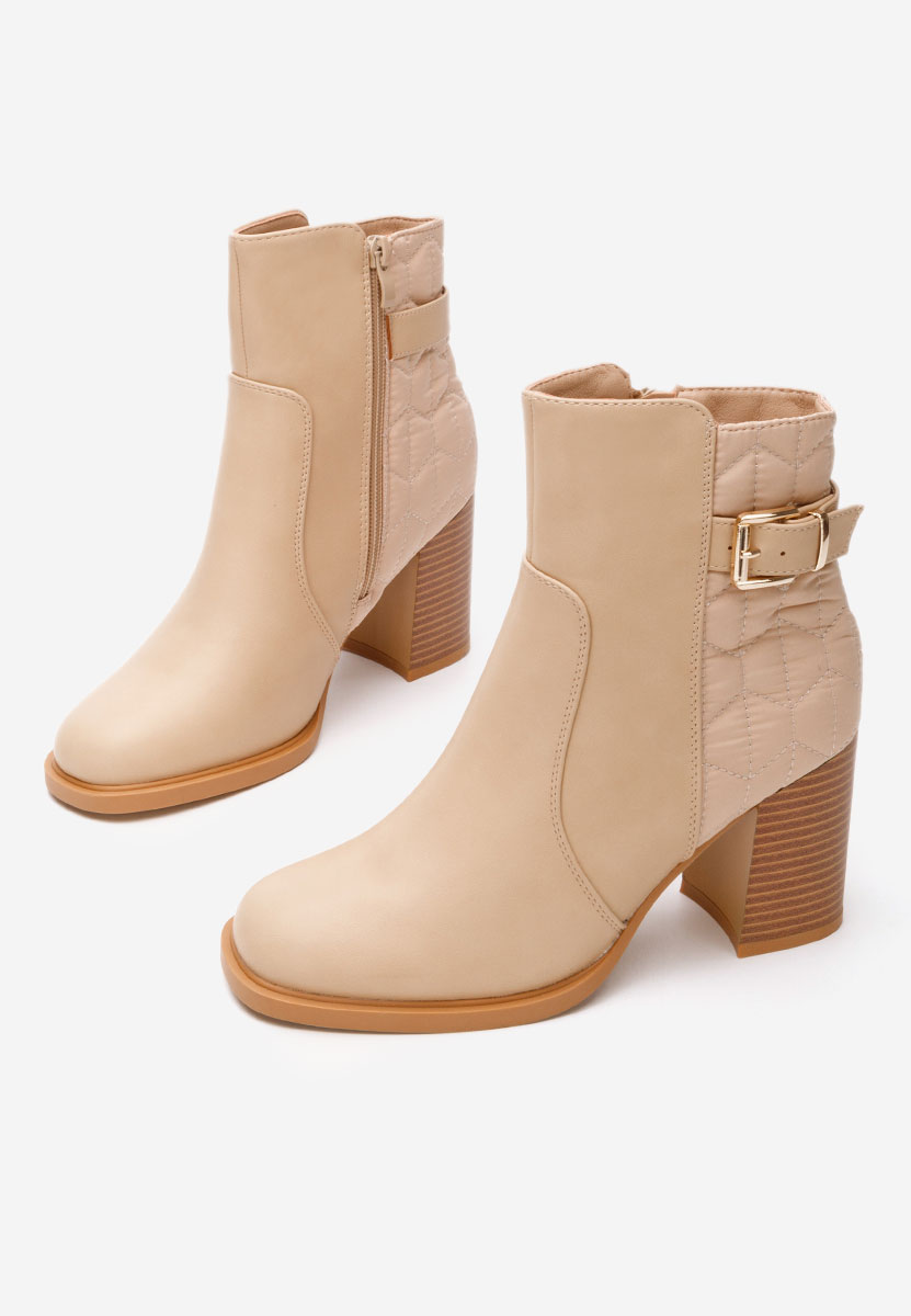 Botine cu toc gros Claudette bej
