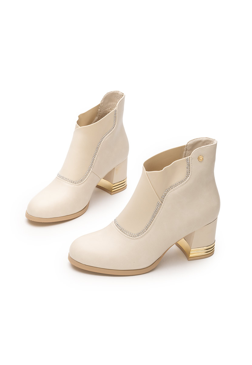 Botine cu toc gros Mirtha bej