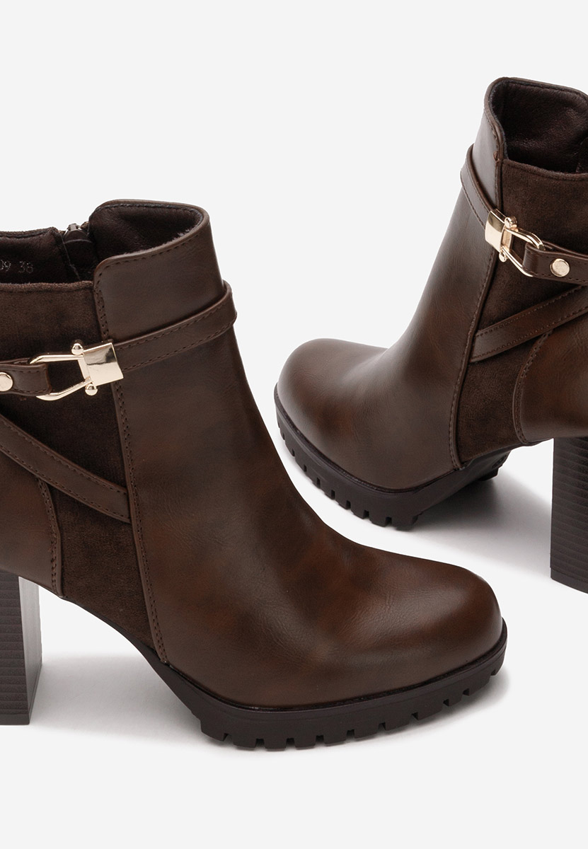 Botine cu toc gros Aleshia maro